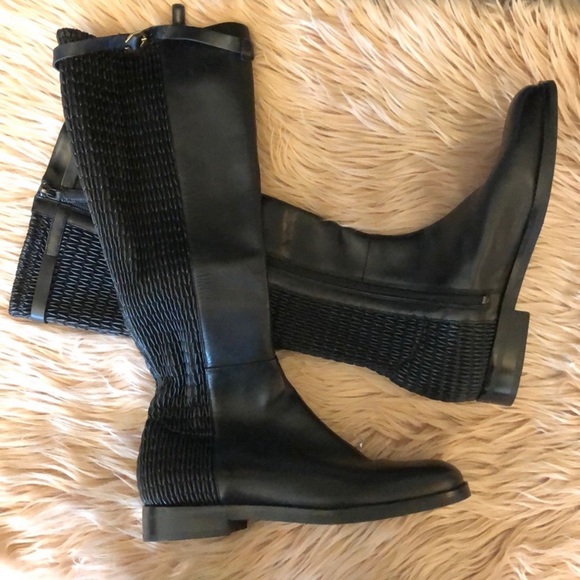 NWT COLE HAAN Women’s Tall Black Leather Stretch Business Casual Preppy Boots 5 - Picture 7 of 13